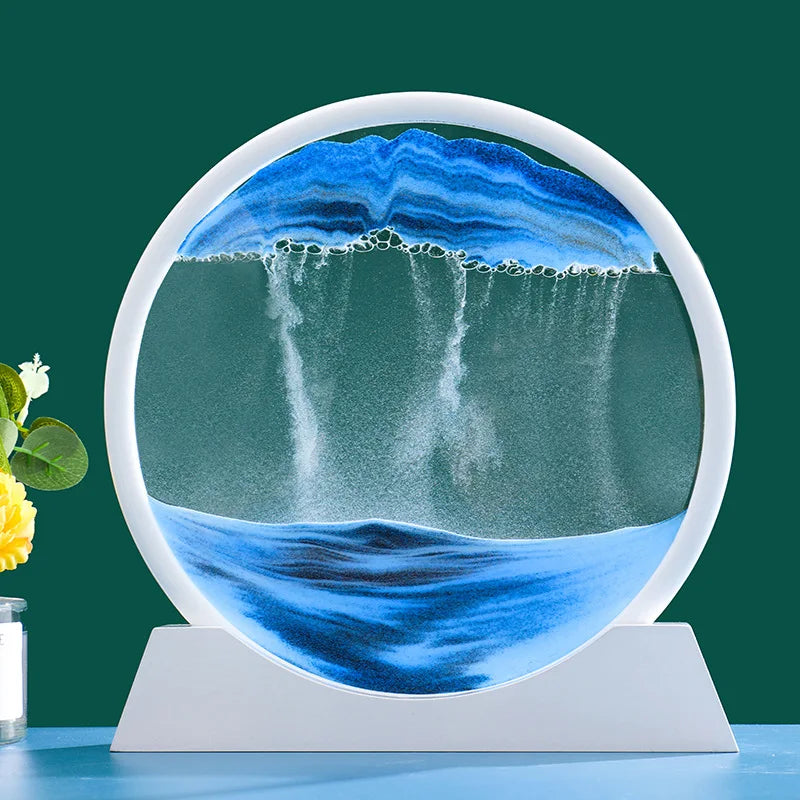 3D Moving Sand Art Picture Round Glass Deep Sea Sandscape Hourglass Quicksand Craft Flowing Painting Office Home Decor Gift